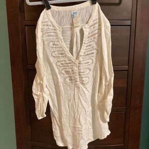 Anthropologie Cream w/ Sequins 3/4 Sleeve Top S